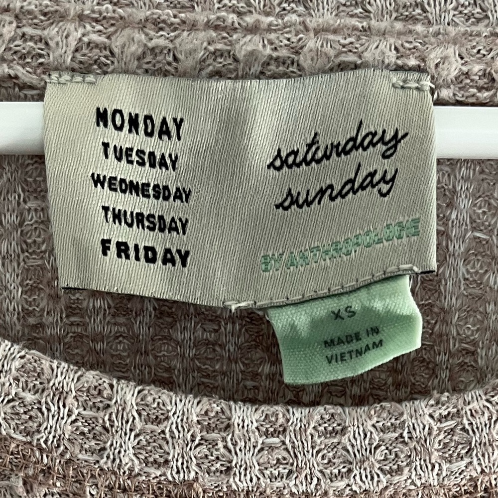 Anthropologie Saturday Sunday Wendy Waffle Knit Tunic Top Women XS Tan Ruffle - Picture 3 of 4